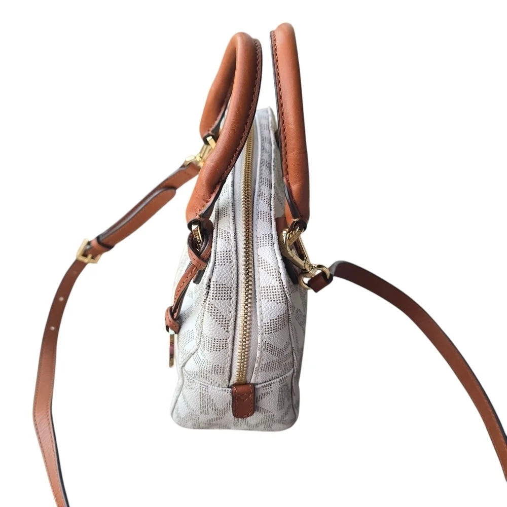 Michael Kors Cream & Brown Satchel with Monogram Pattern